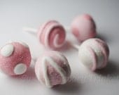 Cake Pop Valentines Day Charms, Miniature Food Jewelry, Polymer Clay Food Charms, Pink and White Cake Pop Charms