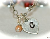 Personalized Initial Bridesmaid Necklace. Heart and Pearl.