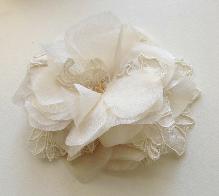 Bridal Ivory Lace Flower Hair Piece Alencon Lace