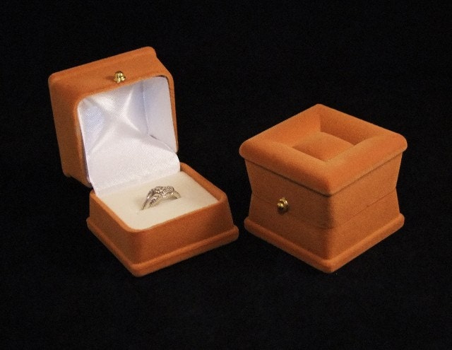Exquisite Flocked Ring Boxes Case Lot Of 12 Brown In Color