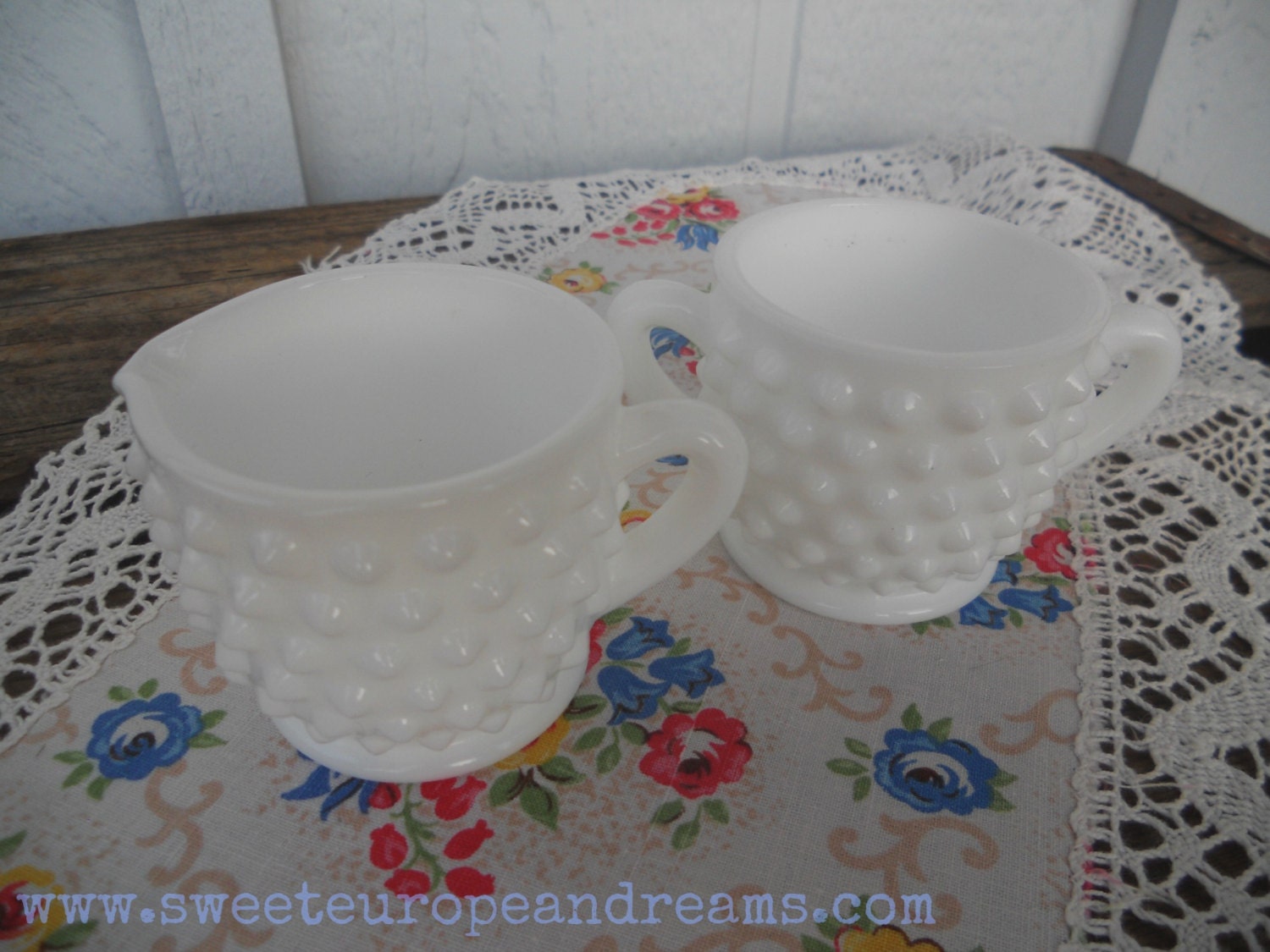Vintage Hobnail Milk Glass Mini Cream & Sugar
