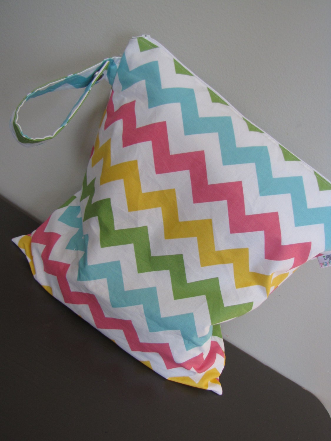 Large HEAT SEALED Wet Bag with SNAP handle - Chevron in Girl