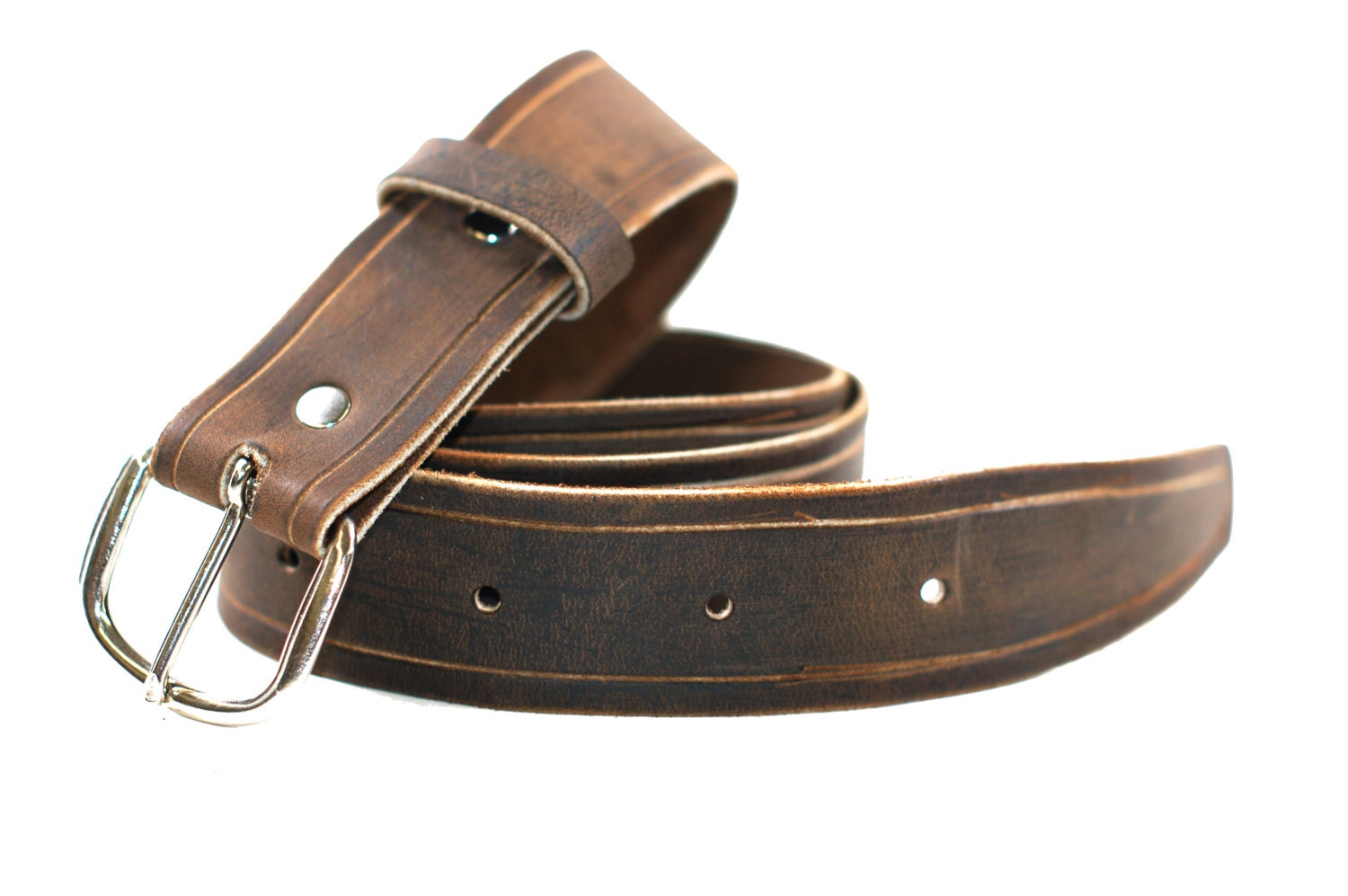 Distressed Brown Leather Belt - Men's Leather Belt -Oil Tan Leather Belt