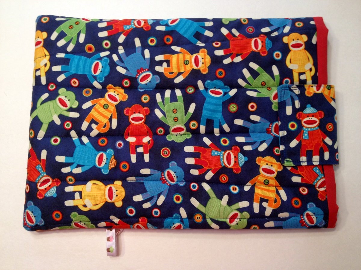 Google Samsung Chromebook sleeve Case or Carrier with POCKET Sock Monkey Fabric