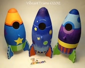 ONE Space Ship Rocket Ship Birdhouse Room Decor or Outdoor Home for your Birds Custom Hand Painted and personalized