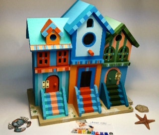 Large wood brownstone style multi family birdhouse for your yard and garden