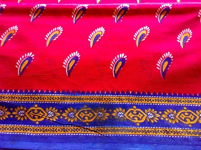 Floral Indian Cotton Block Print Fabric Paisley Pink Red Blue