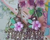 Fragrant Blossoms - Porcelain Flowers - Swarovski Crystal Earrings