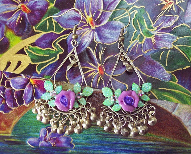 Lavender Song - Porcelain Roses - Swarovski Crystal Earrings