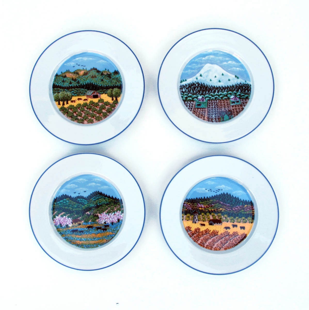 Block Spal by Sara Barnes set of 4 Dessert Plates Seasons, Napa Valley Portugal Dishes Spring Summer Autumn Winter
