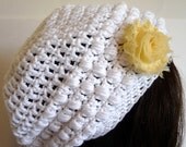 Crochet Eco Friendly Beanie in White, Organic Slouchy Hat
