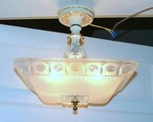 Vintage Lighting Porcelier Porcelain Hanging Ceiling Light Fixture Frosted Glass Lamp Shade