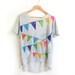 Triangle Bunting Banner HAND STENCILED Deep Scoop Back Hi Lo Heather Burnout Tee in Ash Grey Multi Rainbow - S M L XL