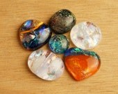 6 LOT Handmade Dichroic Fused Glass Cabs Cabochons Beads