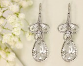 Samantha Silver Pleated Cubic Zirconia Earrings / Rhinestone Earrings / Vintage Glam / Bridal Jewelry / Weddings