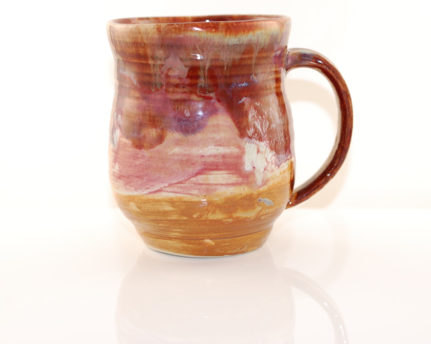 Mug Coffee 14 oz Pink and Burgundy, Handmade Teacup