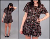 Vintage 90s Floral Revival Romper Mini Dress Playsuit (XS - S)