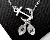 Personalized Silver Anchor Necklace,Mother's Day Jewelry.Silver Sideways Anchor,STERLING SILVER, Custom initial, Marine jewelry, Strength