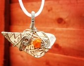 Brown & White Irish Sea Pottery - Wire Wrapped Pendant