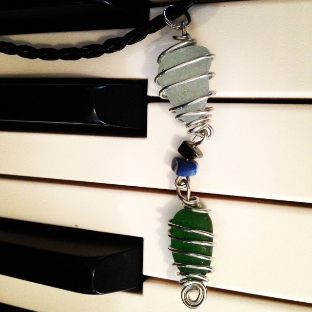 Irish Sea Glass Dangling Wire Wrapped Pendant