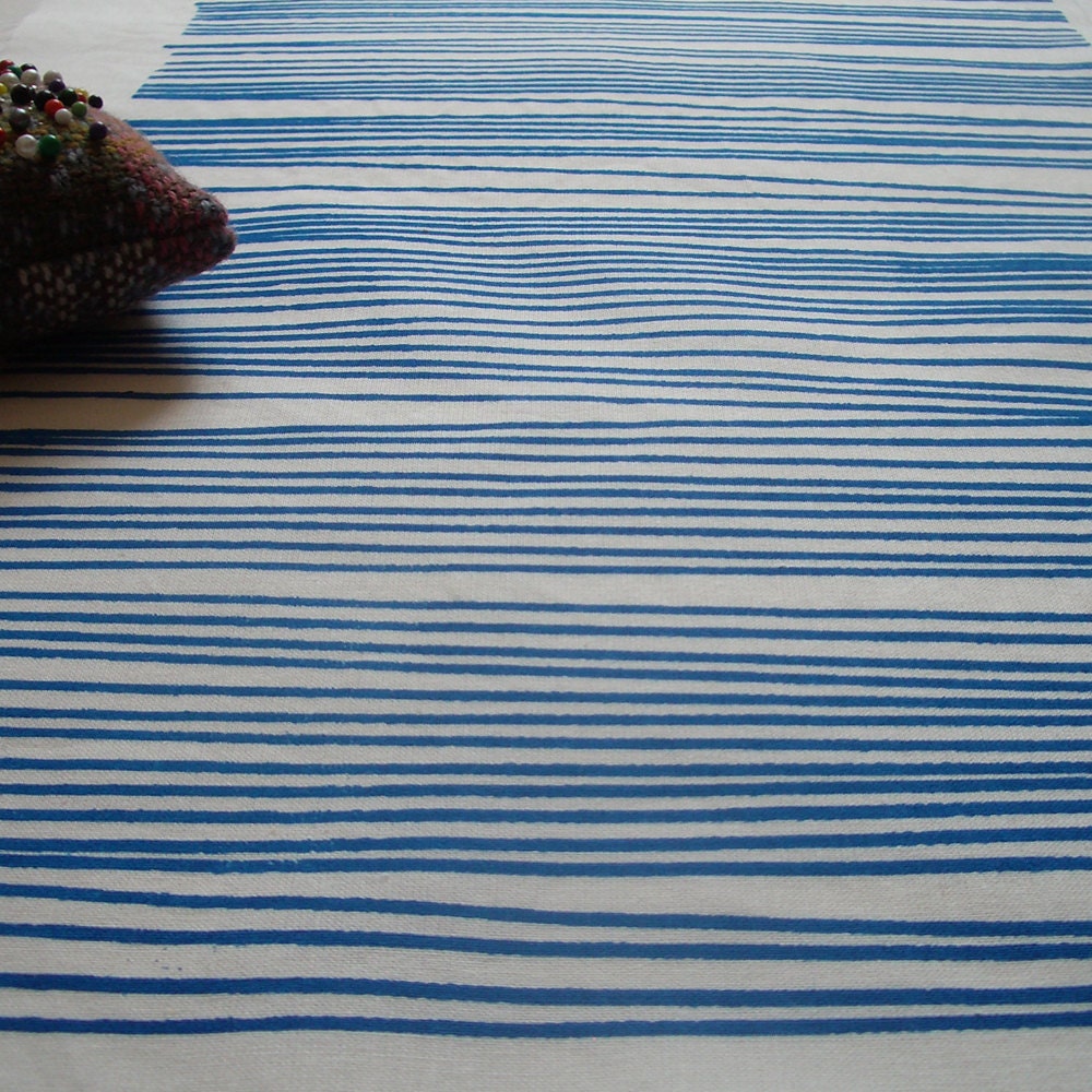 Optical Illusion - hand screen printed skinny quarter - Ocean Blue on White