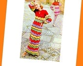 INSTANT DOWNLOAD PDF Vintage Crochet Pattern    1970s Ripple Maxi or Mini Sun Evening Dress  Retro