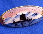 Sterling Scandinavian Guilloche Enamel Viking Ship Norway