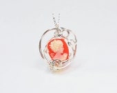Pink Cameo Sculpted in Silver Wire