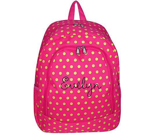 PERSONALIZED Backpack and Lunch Bag - Hot Pink with Lime Dots Backpack and Hot Pink Lunch BAG - Pre K Backpack and Up -Personalized Backpac