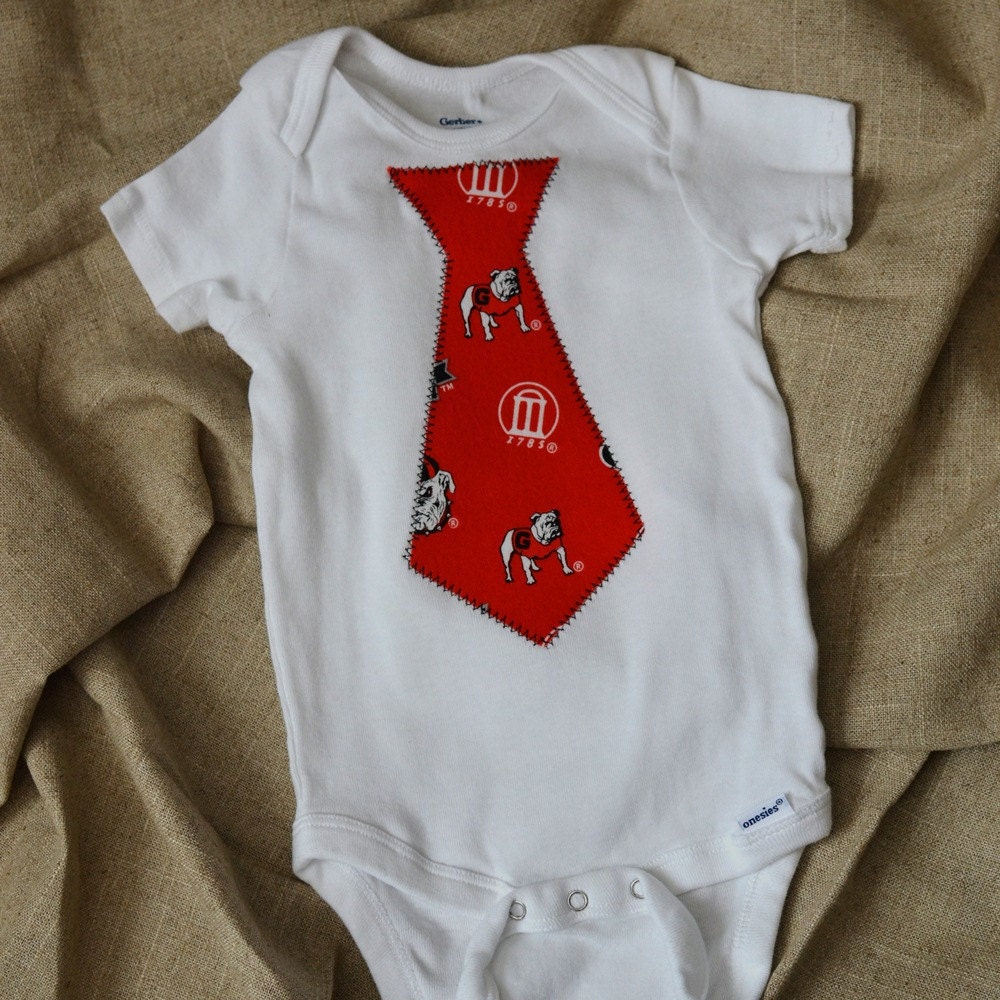 Necktie Onesie - Red Georgia Bulldog with Black Stitching (24 Months)