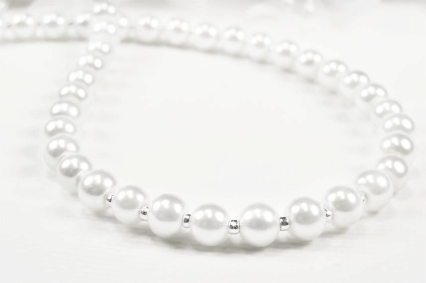 Flower Girl Pearl Necklace, White Pearl Flower Girl Necklace, Little Girl Pearl Jewelry - Chelsea (WFG0125)