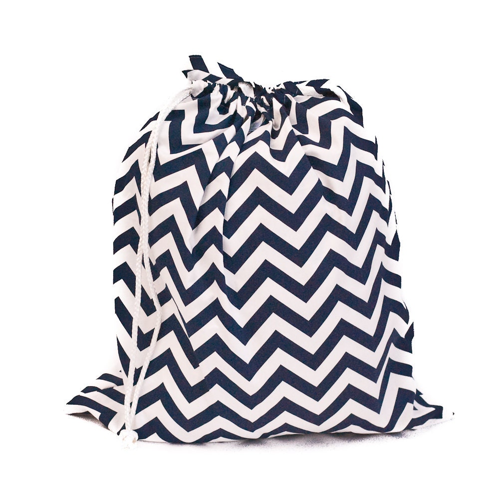 Extra Large Laundry Bag for Dorm and Travel -- Navy Blue Chevron -- MADE TO ORDER