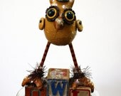 Folk Art Owl Bird Art Doll Paper Mache Sculpture