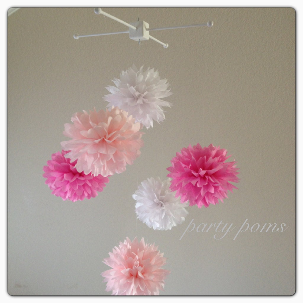 Party Pom Baby Mobile .. Baby's Room Decor / Nursery Decor / Tissue Poms