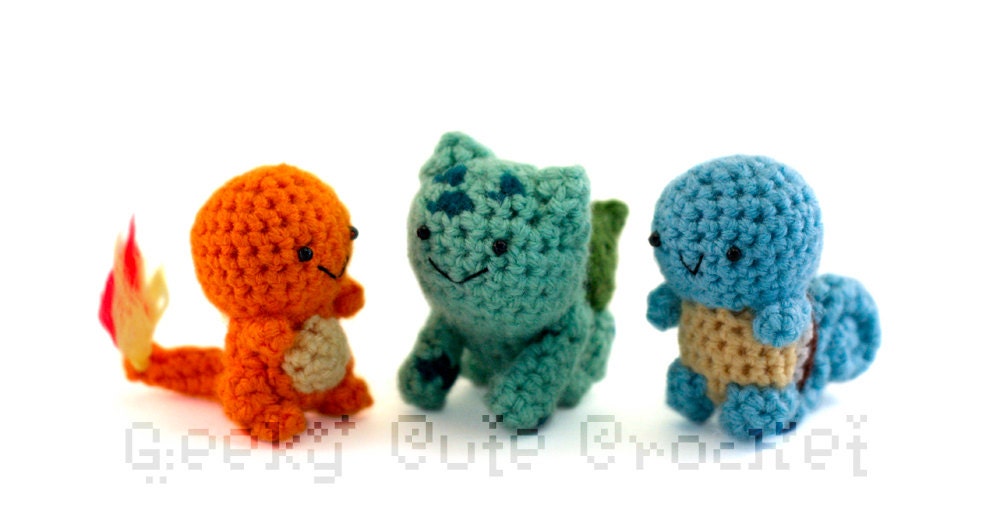 Kanto Starter Set Amigurumi Crocheted Plush Toys