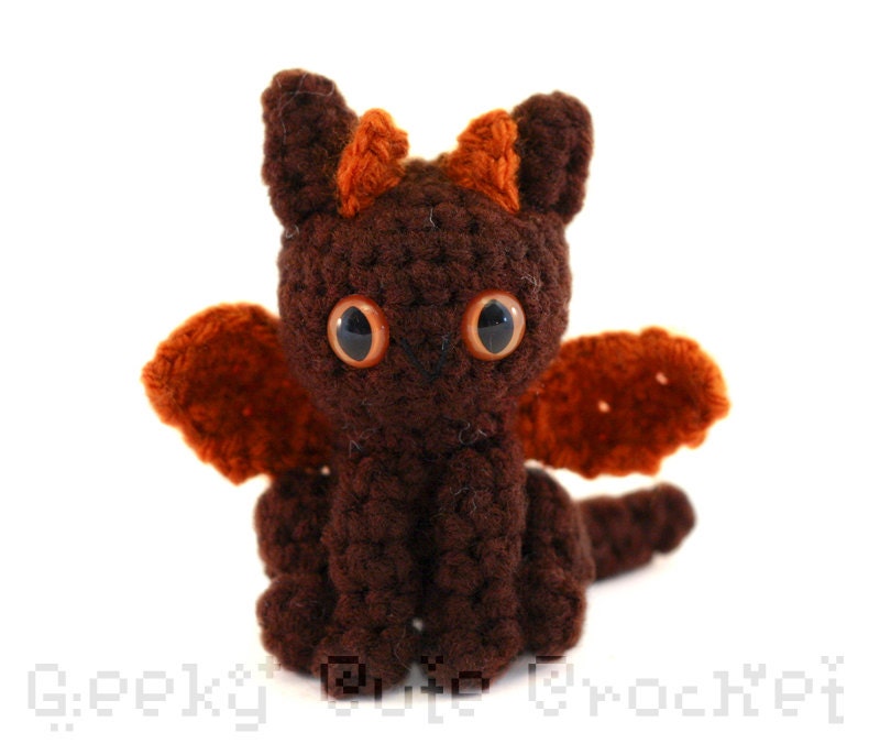Dragon Amigurumi Crocheted Toy in Dark Brown Orange