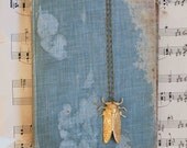 Cicada Pendant Insect Necklace Golden Brass Insect
