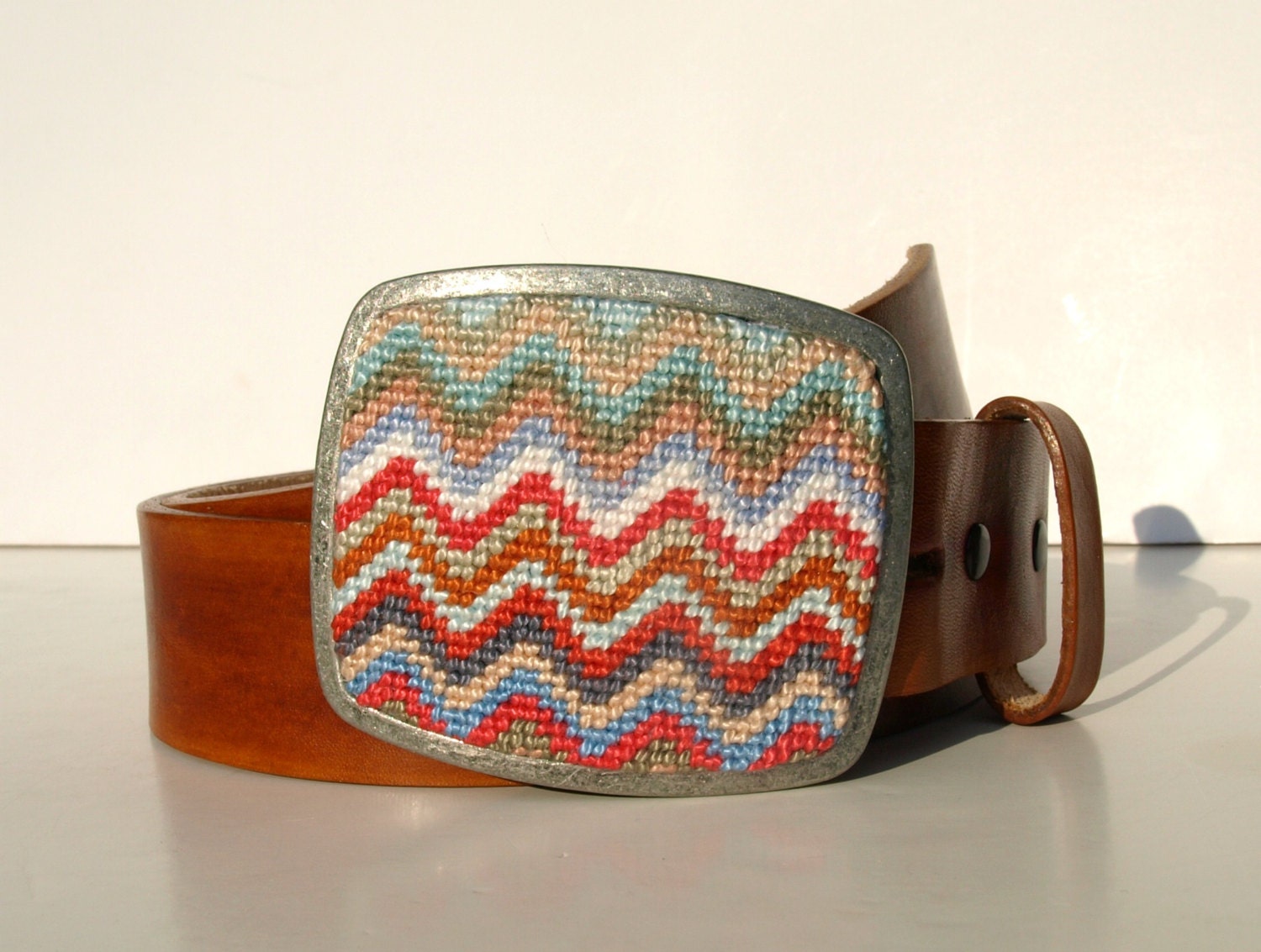 NEW Needlepoint Quiet  Variant Zig Zag Belt Buckle