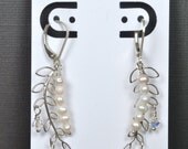 Sterling Silver Whimsical Freshwater Pearls and Swarovski Crystal Bridal Branch Earrings