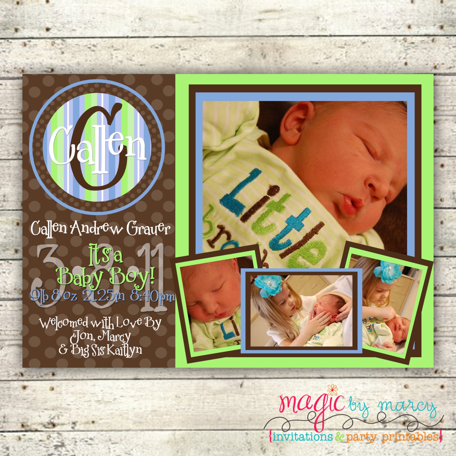 Digital Birth Announcement You Print Brown and Blue It's a Boy Il_570xn