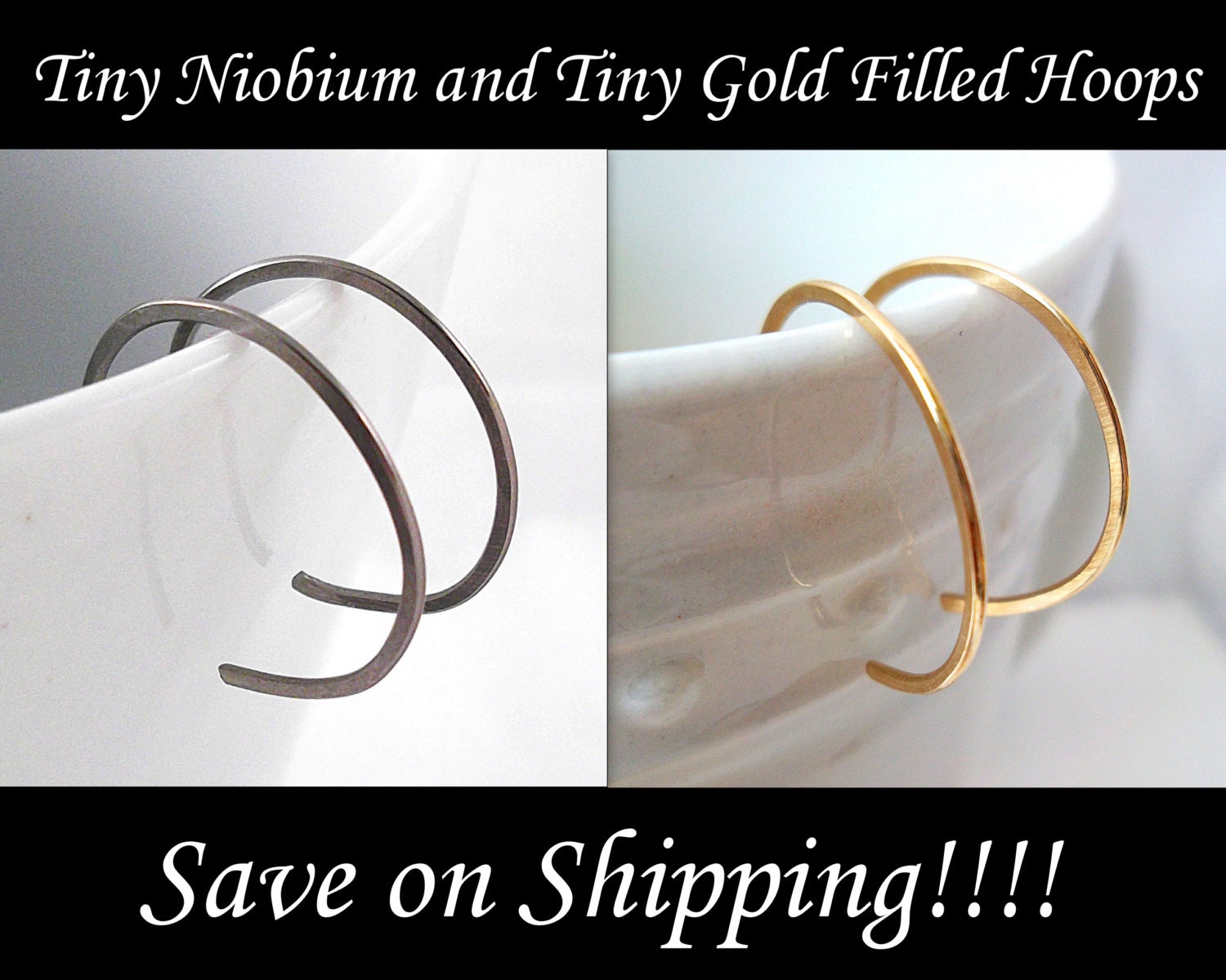 Tiny Niobium and Tiny Gold Filled Hoop Earrings Combo Pack, Reverse Hoops