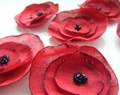 Red wedding table decoration flowers, silk dupion fabric flowers x 10 POPPY