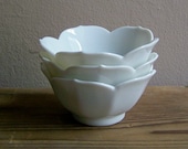 3 Vintage Mini Lotus Bowls White Porcelain