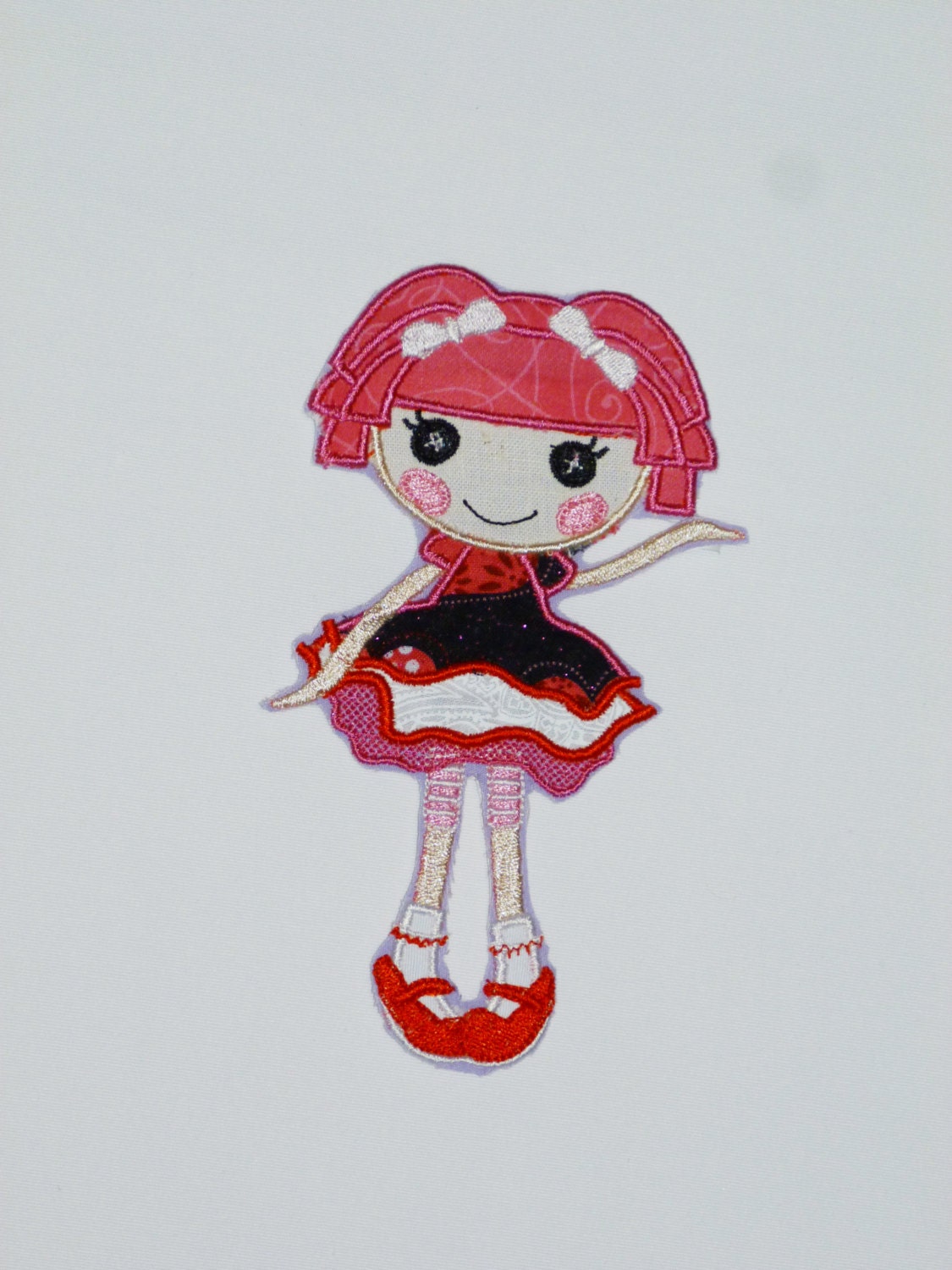 Medium Embroidered Iron On Applique "Valentine Doll"
