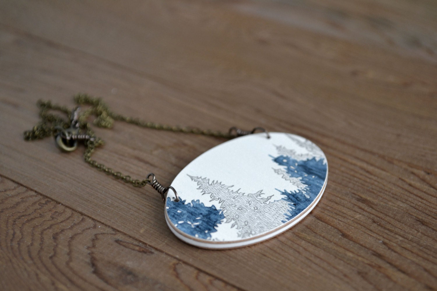 Canopy Necklace in Lunar Blue and Graphite - Hand Painted Wooden Pendant