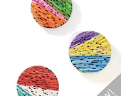 bold and colorful round wall art- set of 3- made from recycled magazines, colorful, unique 6 inch circle, bright colors, color blocking
