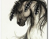 Majestic Mustang Horse Native American Grey Feather Spirit ArT- 8.5x11 Fine ArT Print by AmyLyn Bihrle