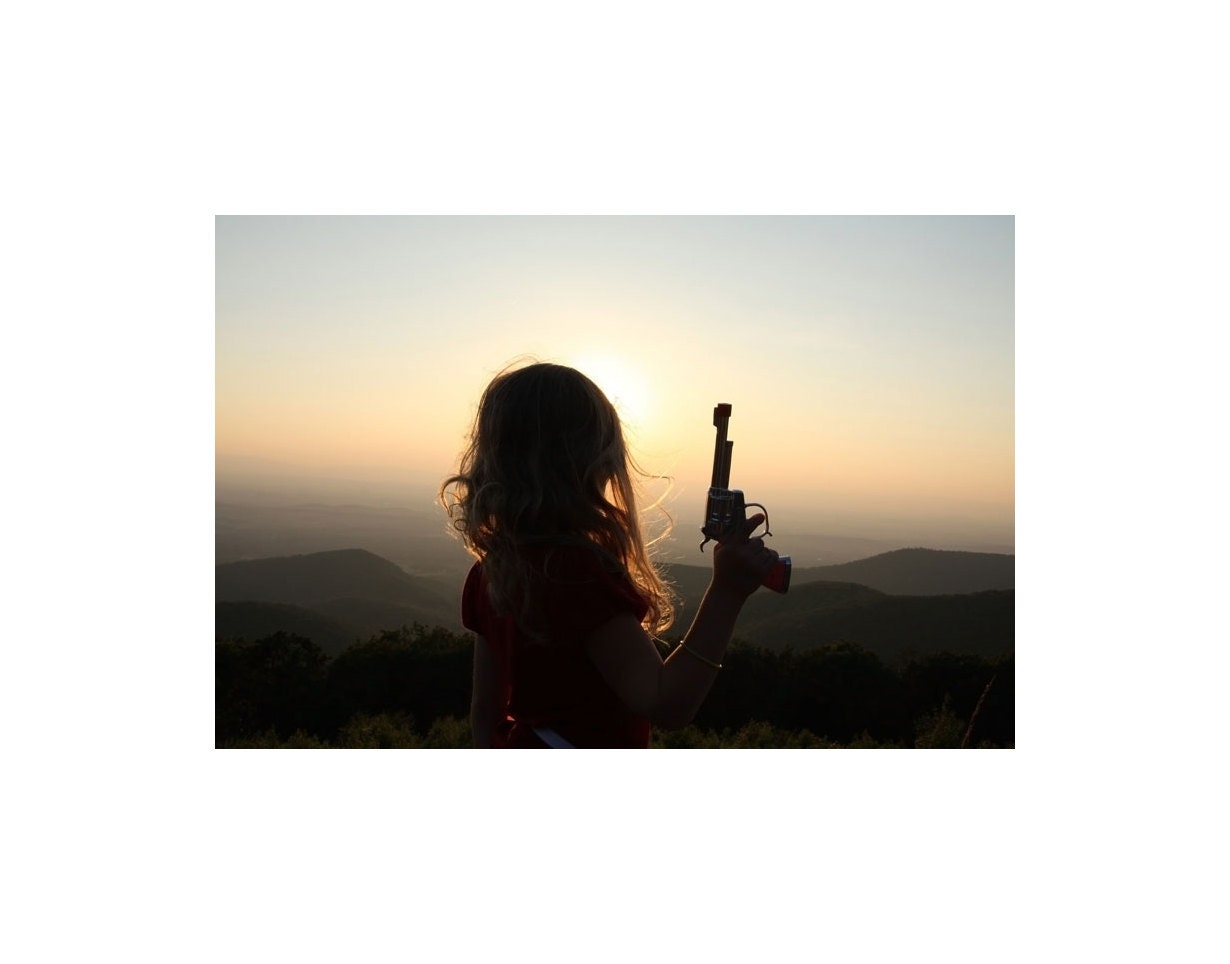 Little Cowgirl, Cowgirl Print, Girl with Toy Pistol, Rockabilly photograph, Home Decor, Country Western, Mountain Scene, MollysMuses