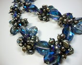 Bold Blue Crystals with Green Freshwater Pearls Necklace in Blue Bridesmaid Mother of Bride Wedding Jewelry