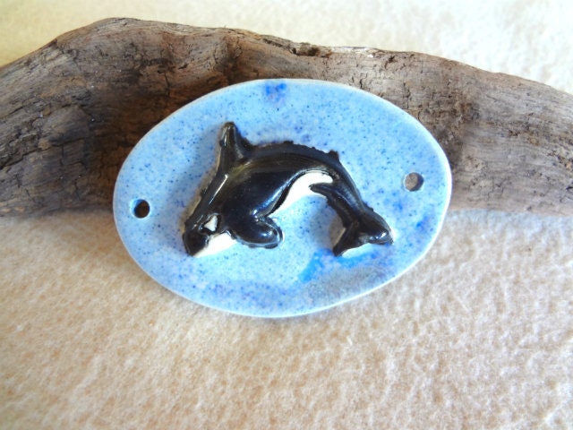 Lovely Blue Porcelain KILLER Whale Connector Pendant